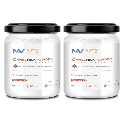 Nutravilla Camel Milk Powder (Freeze Dried) Raw And Organic Camel Milk Powder High In Calcium, Iron And Vitamin C | 2 Jars Of 120 Grams Each Cover