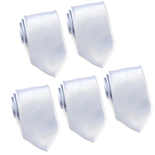 Mens Formal Tie Wholesale Lot of 5 Mens Solid Color Wedding Ties 3.5" Satin Finish (Silver)
