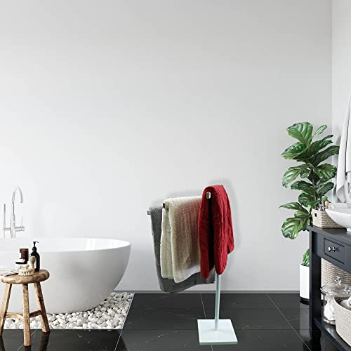 Freestanding Towel Rack Holder 3 Swivel Arms Square Base White Metal #TOP5