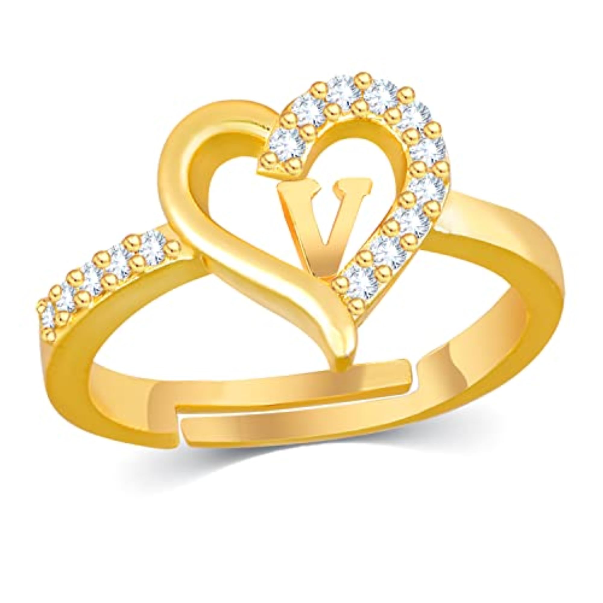 Gold Plated Initial Letter 'V' Ring for Girls, Stylish Design