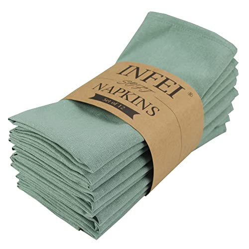 Solid Color Polyester Linen Blended Dinner Cloth Napkins - Set of 12 (40 x 40 cm) - For Events & Home Use (Sage Green)