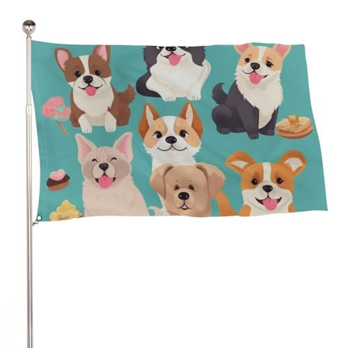 Drapeau de jardin chiens mignons anti-déchirure avec œillets métalliques pour grande cour ventée
