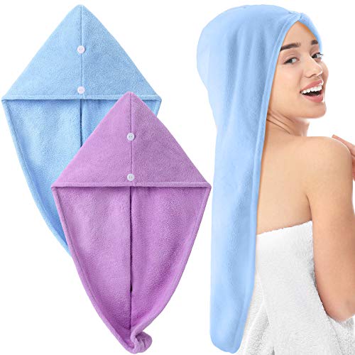 2 Pieces Huge Hair Towel Long Microfiber Hair Towel Wrap Rapid Drying Hair Towels for Women, Hair Drying Towel Absorbent Hair Towel Hat for Long and Curly Hair (Blue, Purple)
