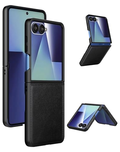 Cresee Coque pour Samsung Galaxy Z Flip 7, avec Protection Écran Extérieur, Housse Cuir PU + PC Rigide Étui Coque de Protection Mince pour Galaxy Z Flip7, Noir