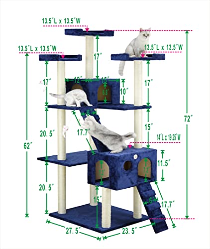 Go Pet Club Cat Tree, 50W X 26L X 72H, Blue #TOP3
