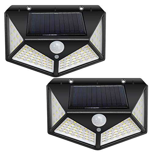 EXTRASTAR Lampe Solaire Extérieur 100 LED, Détecteur de Mouvement, Lumière Solaire Etanche éclairage Solaire, IP44 Lampe de Sécurité sans Fil lampe mural pour Jardin, Lot de 2