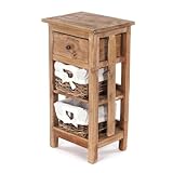 DESIGN DELIGHTS TELEFONTISCH Tower | 70x38x28cm (HxBxT), Holz Flurtisch Recyclingholz, mit 2 Rattan Körben und Schublade | Beistelltisch, Flurtisch
