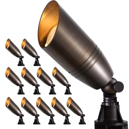 Gardencoin Solid Brass Outdoor Landscape Spotlights, 12V Heavy Duty Low Voltage Landscape Lighting, LED Spot Light Fixture Waterproof, Classic Bronze Uplight Without MR16 Bulb, 12pack by Gardencoin - Used condition - US$286.39