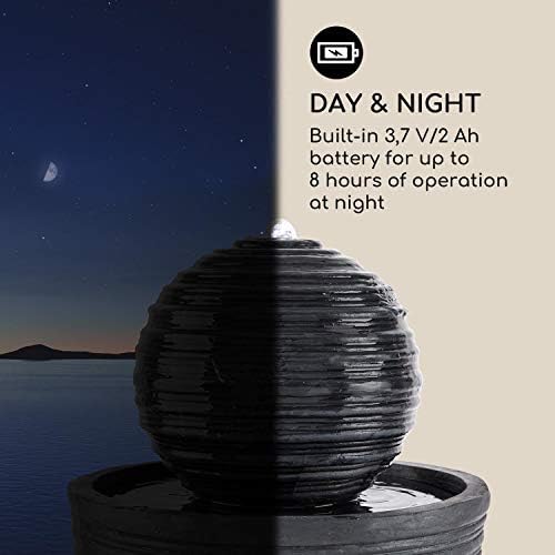 blumfeldt Liquitorre Garden Fountain - Solar Fountain, 200 l/h / IPX8, 2 W / 300 cm² Photovoltaic Surface, Battery: Up to 8 h, Outdoor, Sunriver Technology, LED Mood Light, Polyresin
