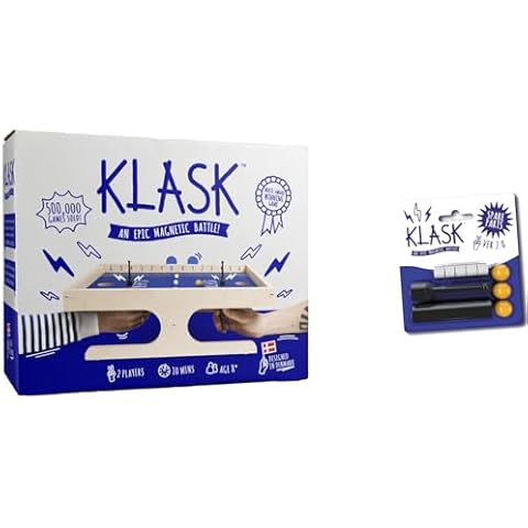 KLASK : The Magnetic Award-Winning Party Game of Skill That’s Half Foosball, Half Air Hockey w/Spare Parts 2.0 Cover