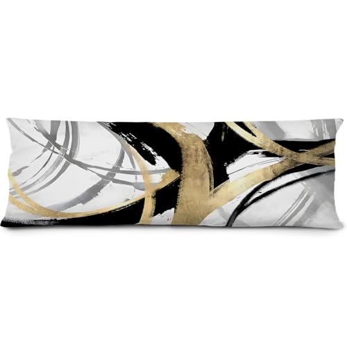 Supwhd Abstract Black and Gold Striped 20x54 Body Pillow Cover,