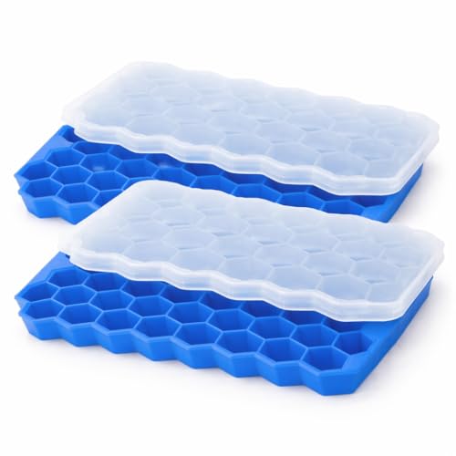 Image of Auram Hexagonal Silicone Ice Tray Blue, Flexible BPA-Free Ice Cube Mold with Easy Release, Reusable Freezer Tray for Ice Cubes, Whiskey, Cocktails & Chocolate (Pack of 2)