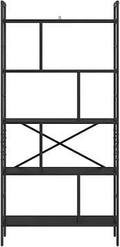 Industrial Bookshelf Black Oak 75x30x156 cm Engineered Wood and Steel Frame with Multiple Shelves for Living Room Home Office Storage Display