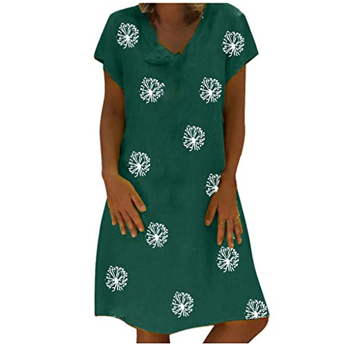 KEERADS Robe Femme Casual Manches Courtes Robe de Plage col v décontractée Chic Robe Femme ete lâche Grande Taille mi-Longues (Green, XL) Cover