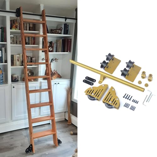Kit échelle mobile dorée en acier robuste pour bibliothèque élégante - 2