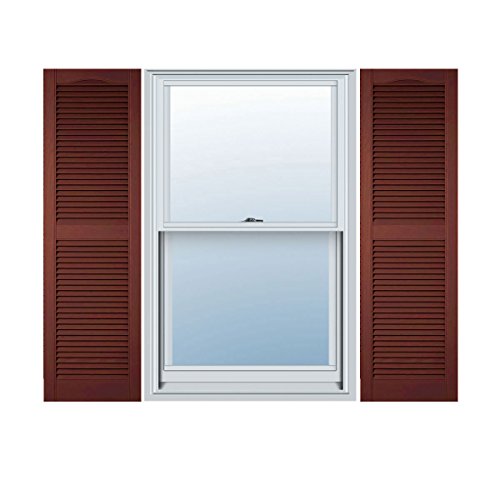 14 1/2"W x 43"H Lifetime Vinyl, TailorMade Cathedral Top Center Mullion, Open Louver Shutters, w/Shutter-Loks (Per Pair), Burgundy Red