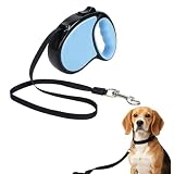 Guinzaglio retrattile per cane, con impugnatura antiscivolo, banda in nylon solida senza nodi, freno a una mano, pausa, blocco, adatto per cani di taglia piccola e media (blu)