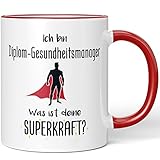 JUNIWORDS Tasse, Ich bin Diplom-Gesundheitsmanager. Was ist deine Superkraft?, Rot (5924767)