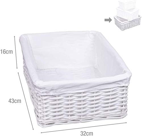 woodluv New White Wicker Storage Basket With White Lining Large