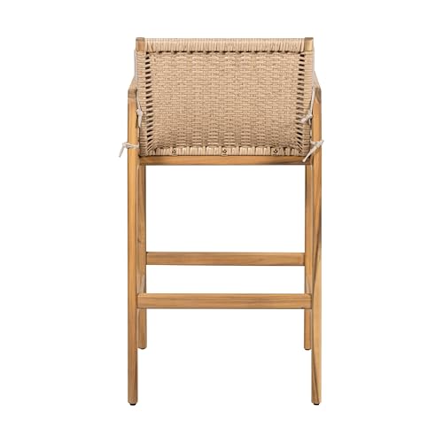 Christopher Knight Home Deft Patio Barstool Set of 2, Outdoor Counter Height Stool with Acacia Wood Frame and Wicker, Bar Stool with Backrest/Seat Cushion for Backyard Garden, Beige + Teak by Christopher Knight Home - Image 7