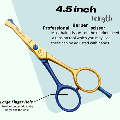 wishbeauty Kids Safety Round Tip & Curved Hair Scissors - Professional Salon Barber Scissors for Baby (Gold & Blue, 4.5") - Image 3