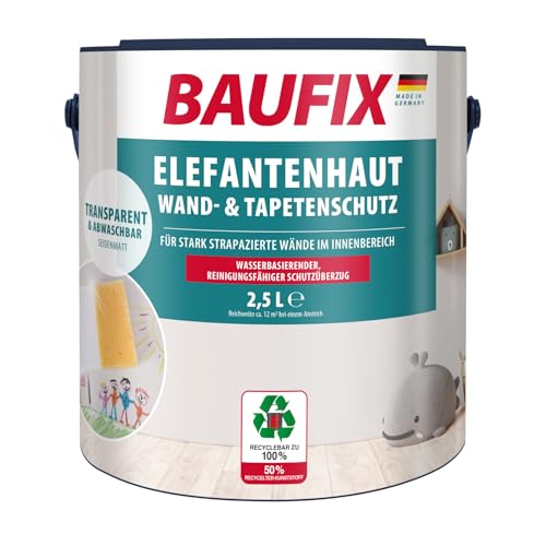 BAUFIX Elefantenhaut Wand- & Tapetenschutz transparent, seidenmatt, 2.5 Liter, Wandfarbe, abwaschbar,...