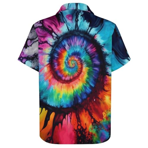 TiwBski Hawaiian Tie Dye Style Shirts for Men Rainbow Print Button Down Shirt Short Sleeve3