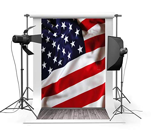Laeacco Stars And Stripes Us Flag Wall Pattern 5X7Ft Vinyl Photography Background Grunge Retro Wooden Floor American Flag White Stars Blue Background Red White Striped Photo Studio Props #TOP4