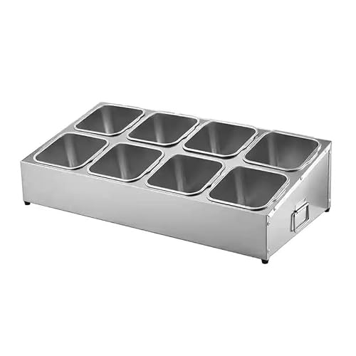 Aserzenith Silver Pizza Topping Station, Stainless Steel Condiment Dispenser, Handle Design Countertop Spice Rack Organizer For Seasoning Sauce Salad Jam Fruits Ingredients,-A-71X35.5x18.5cm