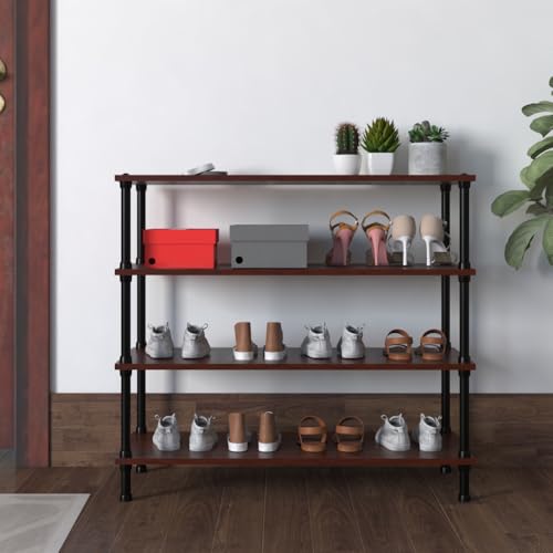 Image of TABLE MAGIC Jazz Shoe Rack Wooden Organizer | 4-Tier Multipurpose Shoes Stand for Home Wooden Shelves with & Steel Frame, Space-Saving Home Organizer, D30 x W60 x H65cm - Wenge