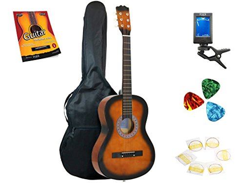 étoile Guitare acoustique 96,5 cm avec sac, accordeur, cordes, médiators et Beginner’s Guide, Sunburst, - Les Beatles, Paul McCartney, John Lennon, RIngo Starr, George Harrison étoile Guitare acoustique 96,5 cm avec sac, accordeur, cordes, médiators et Beginner's Guide, Sunburst,