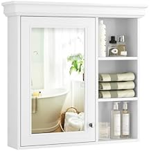 Merax Modern Bathroom Medicine Cabinet with Mirror, 30" x 28" Wall Mounted White Medicine Cabinet with Storage and Open Shelves,Over The Toilet Mirrored Bathroom Storage Wall Cabinet