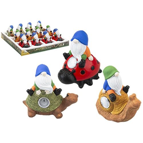 Jardín Gonks en animales con luces solares – (10 x 11,5 cm) 1 pieza – Decoración de poliéster multicolor – Acentos perfectos para un espacio mágico al aire libre