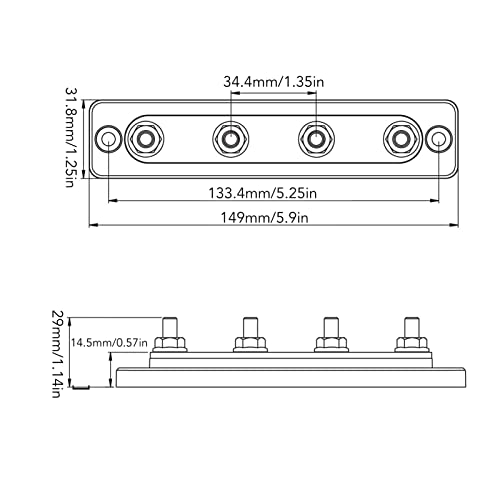Power Distribution Block Current Bus 4-Way Flame Retardant Anti-Corrosion Terminal Bus Bar 3/16In 150A Dc 48V #TOP7