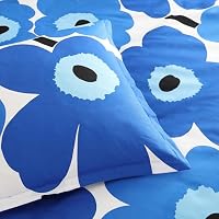 Marimekko Bettwäsche-Set für Doppelbett, Baumwollperkal, wendbar, mit passenden Kissenbezügen, florales Design (Unikko Blue, Full/Queen) – Ansicht 7