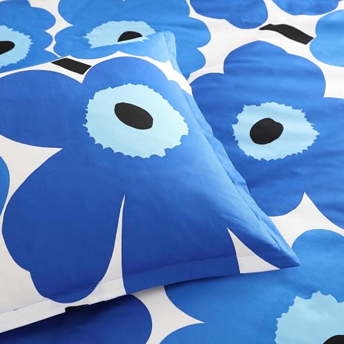 Image of MARIMEKKO - King Duvet Cover Set, Cotton Percale Reversible Bedding with Matching Shams, Floral Home Decor (Unikko Blue, King)