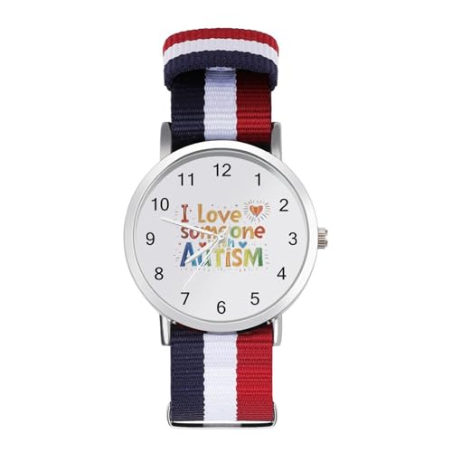 I Love Someone with Autism Lightweight Wrist Watch Adjustable Nylon Band Outdoor Sport Work Wrist Watch Easy to Read Time
