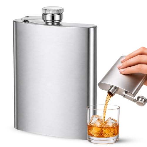 Petaca de acero, Frasco de licor, Petacas de Alcohol, Cantimplora de licor, Licorera portátil, Petaca de viaje, 9.5 cm x 13.5 cm, Capacidad 240 ml, Acero inoxidable