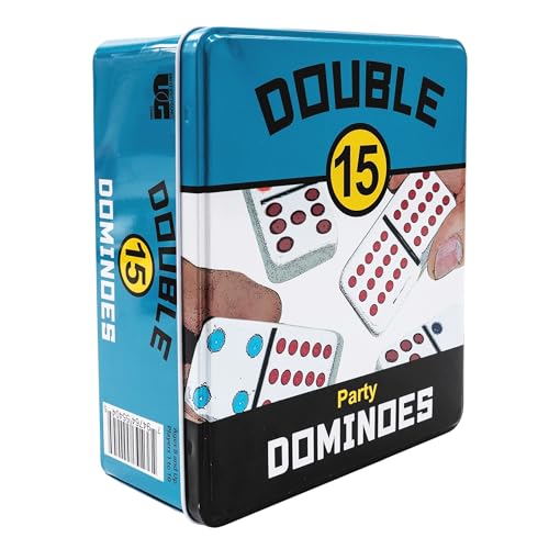 Front Porch Classics, Double 15 Color Dot Dominoes Set On-the-Go Travel Storage Tin, 2 to 12 Players Ages 8 to 99 by Front Porch Classics - Used condition - US$22.89