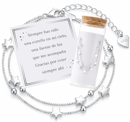 MOMENTUM Pulsera Plata Mujer (Bañada) – Regalo con Caja y Dedicatoria Premium – Ajustable y Elegante – Ideal Cumpleaños, Navidad, San Valentín (Estrellas) MOMENTUM Pulsera Plata Mujer (Bañada) – Regalo con Caja y Dedicatoria Premium – Ajustable y Elegante – Ideal Cumpleaños, Navidad, San Valentín (Estrellas)