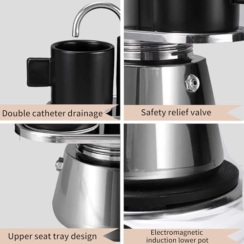 YIHAOSSING Stainless Steel Moka Pot,2 Cup Stovetop Double Spout Espresso Maker, Easy to operate, Making Coffee Quickly,100ML Moka Pot for Home Outdoor Camping