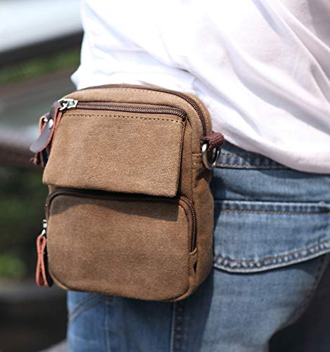 Chwinner Canvas Purse for Men Bag Phone Case,Vertical Small Crossbody Purse Cell Phone Bag Belt Pouch with Loop/Clip Waist Pouch for iPhone 8 Plus X 7 Plus LG G5 G6 Galaxy S8 Plus S6 Edge Plus-Brown