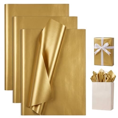 Gold Tissue Paper for Gift Bags 25 Sheets-20 x 20 Inch, Recyclable Gift Wrap Tissues for Christmas, Weddings, Birthdays, Party & Festival Decorations DIY Craft Supplies