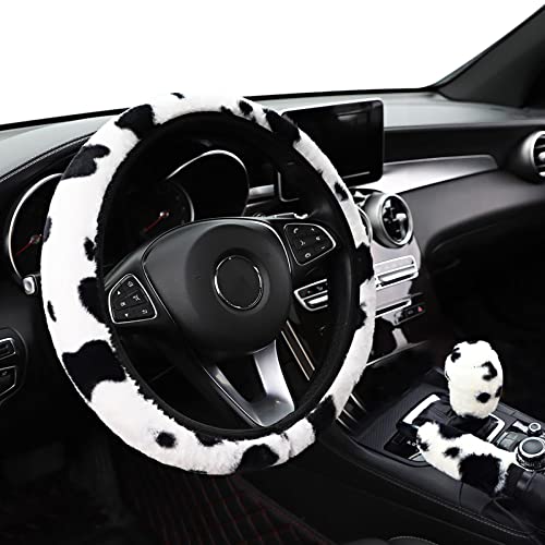 GmeDhc Couvre Volant de Voiture, 3 PCS Ensemble de Couvre Volant en Peluche, Générique Housse de Volant 35-38cm, Protege Volant Voiture Antidérapant, Accessoires Voiture pour Décoration Cover