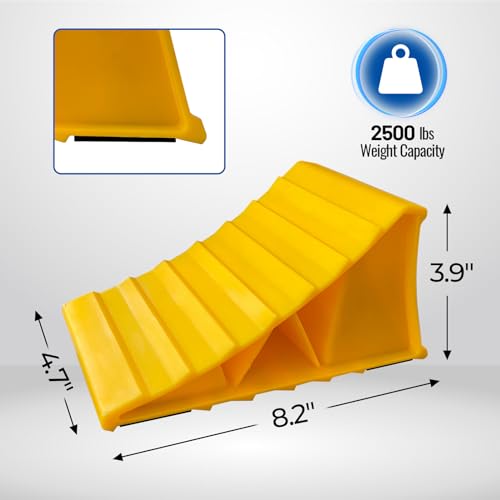 ROBLOCK 2 Pairs Camper Wheel Chocks for Travel Trailers, Non Slip Heavy Duty Yellow Wheel Chock, Lightweight Wheel Stoppers for Cars Trucks RVs, Easy to Carry & Suitable for Most Tyre Sizes