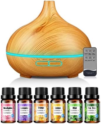 16.91oz Essential Oil Aroma Diffuser (Large Room) with 6 Bottles of Essential Oils, Home Bedroom Ultrasonic Aroma Diffuser, Cool Mist Humidifier Vaporizer