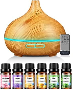 16.91oz Essential Oil Aroma Diffuser Large Room with 6 Bottles of Essential Oils, Home Bedroom Ultrasonic Aroma Diffuser, Cool Mist Humidifier Vaporizer