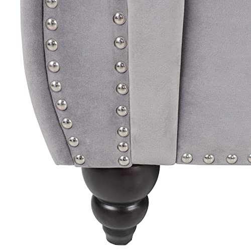 Chesterfield Loveseat, Modern Velvet Sofa Tufted Couch 2 Seater With Scroll Arms And Nailhead For Living Room, Bedroom, Office, Apartment (Grey) #TOP4