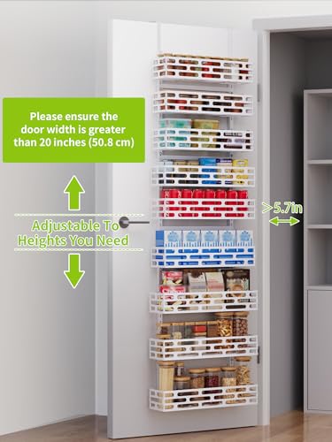 NQW Over the Door Pantry Organizer, Over The Door Pantry Organizer Rack and Storage, 9 Tier Metal Hanging Spice Rack Shelves Door, Home & Kitchen Essentials, White — view 3