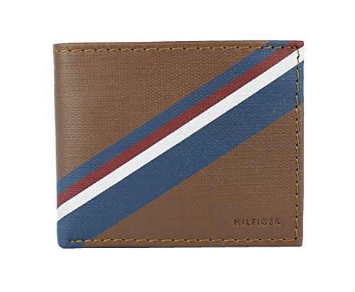 New Tommy Hilfiger Men's Leather Double Billfold Passcase Wallet & Valet (Honey Tan)